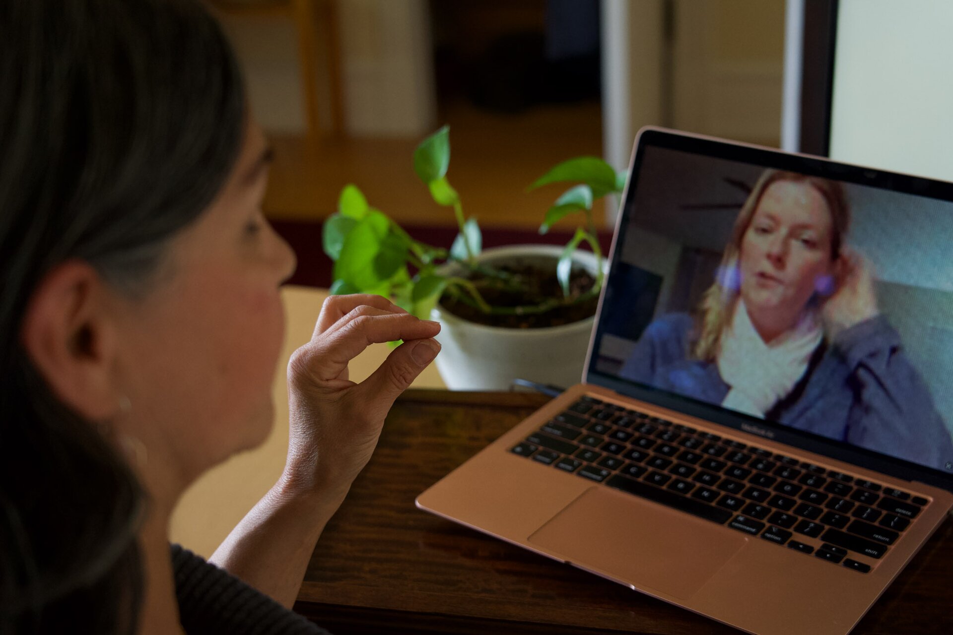 Molly Allison guiding a client during a remote hand therapy consultation